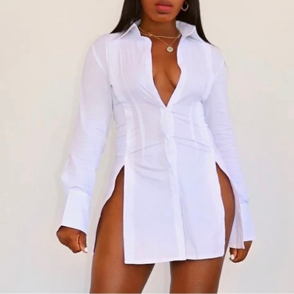 New! Sleek Black Button-Down Statement Dress | Large-Black ONLY*Last One Left! - Picture 2 of 9